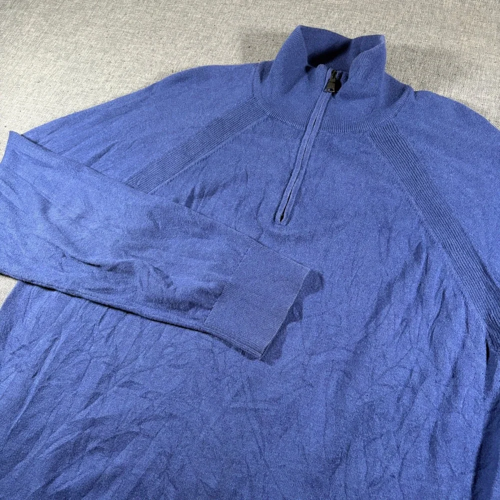 Banana Republic Quarter Zip Sweater Mens XL Blue Cotton Cashmere Mock Neck